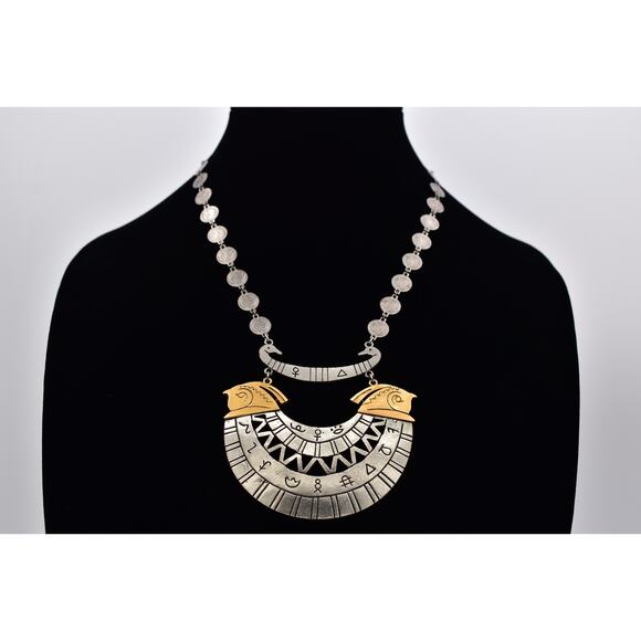 Art Vintage Egyptian Revival Tribal Collar Necklace Medallion Signed 1970s BinBD - Picture 1 of 12